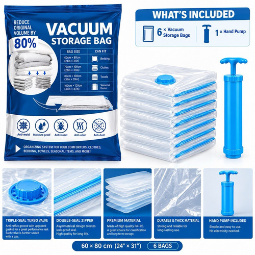 Vacuum storage bags 60x80cm - vacuum, 6